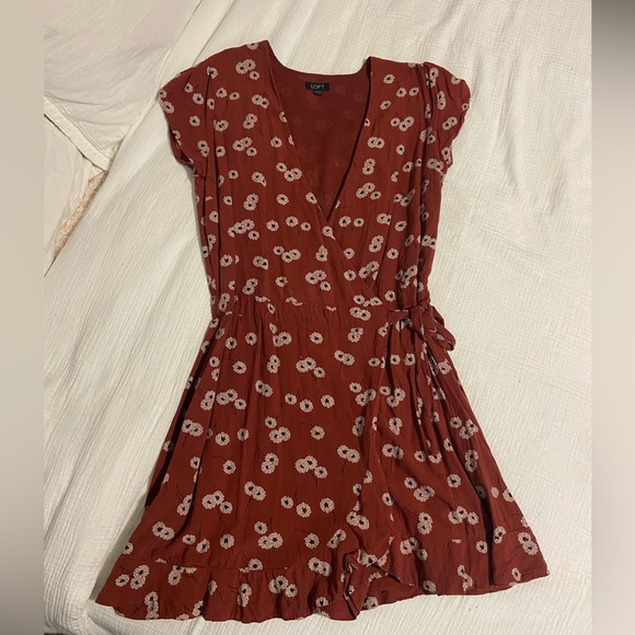 Loft Red Floral Wrap Dress Romper - Picture 2 of 5